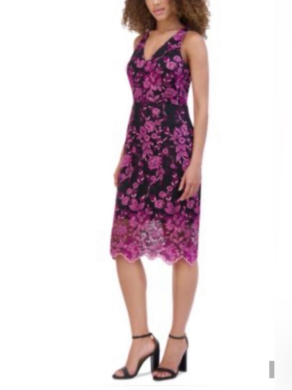 Siena Women’s Embroidered Mesh Sleeveless Dress Fuchsia Pink /black Size 4